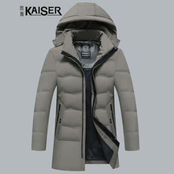 凯撒KAISER 羽绒服男中长款 加厚连帽修身简约外套鸭绒2019冬季新款大码男装修身衣服 DC03卡其 4XL