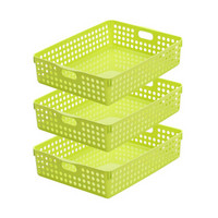 INOMATA stock Basket系列进口厨房零食塑料收纳篮卫浴桌面整理筐收纳筐套装 B5规格 绿色4570BU（3只装）
