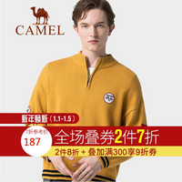 骆驼（CAMEL）男装 2019秋季新款半高拉链领毛衣男宽松休闲针织衫男 D9H267252 黄色_XXXL