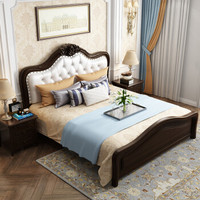 摩高空间新中式双人床实木床软靠1.5米现代轻奢软包床主卧室简美婚床