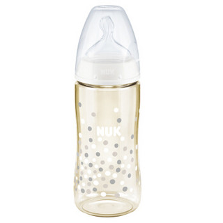 NUK宽口径PPSU彩色奶瓶300ml配防胀气奶嘴(0-6个月硅胶中圆孔)圆点款