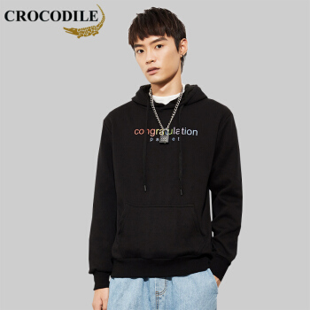 鳄鱼恤（CROCODILE）加绒卫衣 男士2019秋冬韩版时尚潮流青春连帽卫衣 A037-KL1919 黑色 L