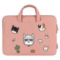 KAMLUI K电脑包女手提14英寸华为苹果macbook pro联想小新air惠普华硕笔记本包帆布56粉色小猫刺绣