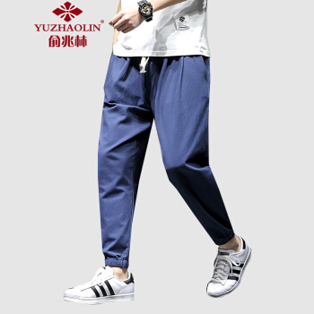俞兆林（YUZHAOLIN）休闲裤 男士时尚薄款棉麻九分裤303A-K801蓝色L