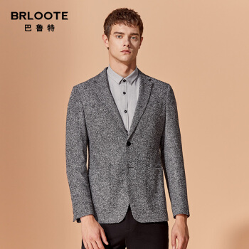 Brloote/巴鲁特西服男2019秋冬商务休闲修身便西男士羊毛单西装外套 花灰 185/104A