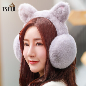 Tsful 耳罩保暖女韩版冬季加绒卡通可爱耳包学生骑车时尚护耳套耳捂子 ASY98014EZD猫咪灰色