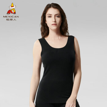 稻草人羊毛保暖背心女士双面磨绒中厚无痕保暖内衣秋冬贴身打底上衣 EH753W9 雅黑 M