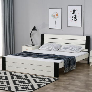 旭宜锦居 床 现代简约1.5米实木卧室单人双人床 象牙白+黑胡桃 A533