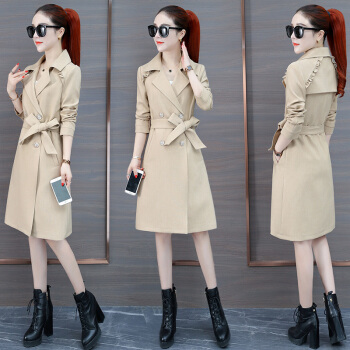 堡晟 2019秋季新款女装新品风衣女中长款小个子气质大衣显瘦外套女装潮 HZ336-6095 卡其色 2XL