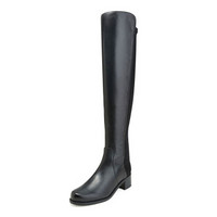 STUART WEITZMAN 斯图尔特·韦茨曼 女士黑色皮革平底高筒靴 RESERVE BLACK NAP/STR GABRDNE 35