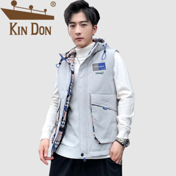 金盾（KIN DON）马甲 男2019冬季新款休闲百搭韩版潮流连帽后背印花保暖无袖外套 A067-MY11 米白色 L