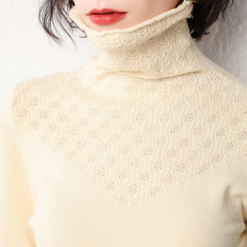 仙丫 2019秋冬季新品女装针织衫毛衣女堆堆高领套头内搭宽松长袖修身打底针织衫 GZHB9991704 米杏 L