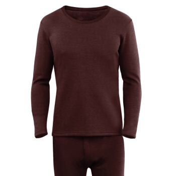 港莎 保暖内衣男加绒加厚套装圆领修身透气德绒保暖大码秋衣秋裤 紫红 XXL