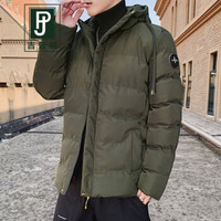 吉普盾棉服男2019冬季新款男士保暖加厚夹克外套韩版时尚纯色连帽棉袄上衣 绿色 XL