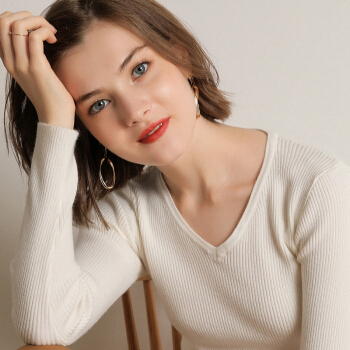 仙丫 2019秋冬季新品女装针织衫女抽条圆领毛衣修身短款百搭韩版显瘦针织打底衫 GZHB9991074 白色 L