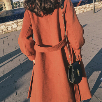 JOY OF JOY 2019冬季新款女装中长款赫本风毛呢大衣女森系双面羊绒毛呢外套风衣 JWDY199756 焦糖色 L