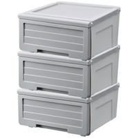 清野の木 组合式收纳盒灰色中号三只装 可叠加塑料抽屉柜盒整理柜衣物收纳盒