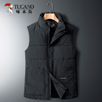 啄木鸟（TUCANO）马甲男2019冬季新品时尚立领无袖背心保暖棉衣加大码男装外套 黑色 4XL