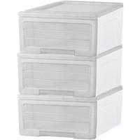 清野の木 组合式收纳盒透明特大号三只装 可叠加塑料抽屉柜盒整理柜衣物收纳盒