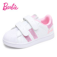 芭比 BARBIE 童鞋 儿童运动鞋 女童贝壳头板鞋 公主鞋 女孩小白鞋 2906 粉白色 28码