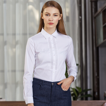 G2000女装商务OL通勤长袖衬衫 秋装镂空蕾丝印花女装休闲上衣00740010 白色/00 36/165
