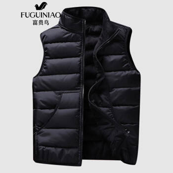 富贵鸟(FUGUINIAO)马甲男2019冬季新款加绒加厚上衣男装休闲百搭立领马甲外套 黑色 M