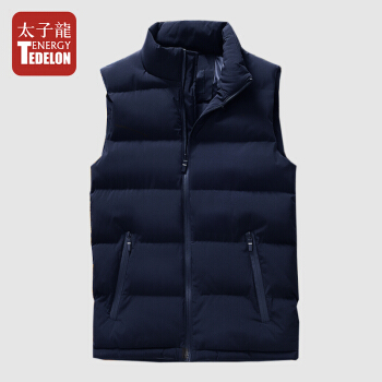太子龙（TEDELON）马甲男 2019秋冬季新款立领修身时尚休闲保暖坎肩无袖马夹上衣外套SS-9998 蓝色 3XL