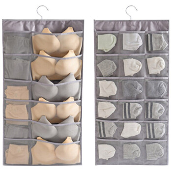 贝瑟斯 布艺内衣收纳袋挂袋墙挂式文胸袜子储物袋衣柜宿舍悬挂式收纳神器 灰色 12格+18格