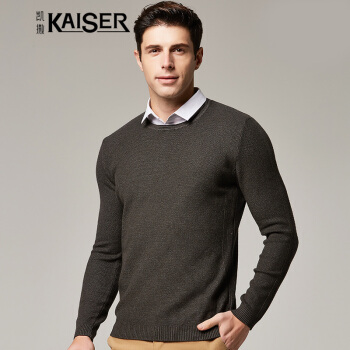 凯撒（KAISER）毛衣男衬衫领针织衫弹力套头线衣加厚保暖圆领毛衣 J1907深灰色 XL