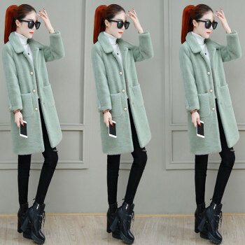 丽乔 加厚毛呢大衣女中长款显瘦冬季2019新款女装时尚气质百搭慵懒风ins外套 HZ2010-9320 豆绿色 2XL