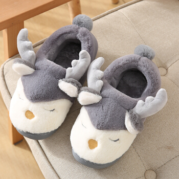YUZHAOLIN 俞兆林 男女简约室内居家办公室保暖可爱卡通情侣款舒适包根毛绒棉拖鞋 灰色 44-45
