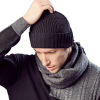 卡蒙（Kenmont）km-9101 冬季男士全羊毛针织帽包头帽韩版保暖套头帽 黑色