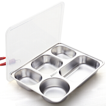 吉睿 饭盒/提锅 304不锈钢加深加厚大五格分餐快餐盘带盖套装 JR3279 防漏学生饭盒分隔餐厅单位食堂打拼盘