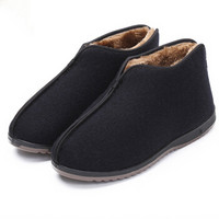 维致 传统老北京布鞋 男士防滑软底保暖加绒加厚棉靴 WZ1013 黑色 44