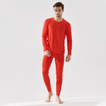 皮尔卡丹秋衣秋裤男套装纯色圆领保暖内衣男士线衣线裤 中国红 XXL（建议140斤-160斤）