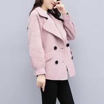 BANDALY 毛呢大衣女2019冬季女装新款森系短款流行韩版小个子呢子外套女 yzJX5171 粉色 S