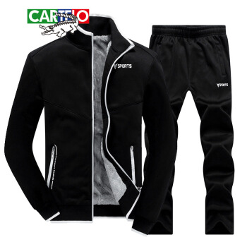 卡帝乐鳄鱼（CARTELO）卫衣套装 男士潮流立领开衫加绒加厚运动服两件套A163-1-9608黑色4XL