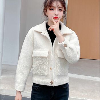 MAX WAY 女装 2019秋冬韩版新款羊羔绒毛小个子外套女卫衣开衫QDmw1018 白色 M