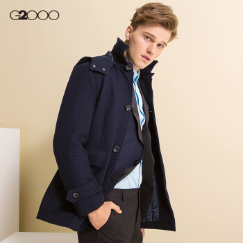 G2000含羊毛西装领单排扣大衣 秋冬款纯色青年标准款男装76020801 深蓝/78 52/180