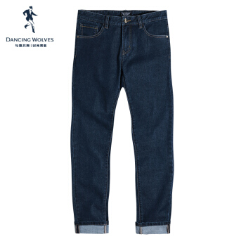 与狼共舞 DANCING WOLVES 牛仔裤男2019秋季新款复古中腰简约牛仔长裤w72095140180 102深蓝 36