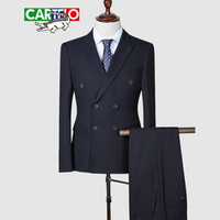 卡帝乐鳄鱼（CARTELO）西装三件套男士西服套装商务休闲正装礼服一套C209-W7028黑色XL