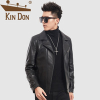 金盾（KIN DON）真皮皮衣 男2019冬季新款翻领韩版潮流机车风夹克皮衣 2027- 19213 黑色 XL