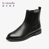 莱尔斯丹  时尚简约圆头粗低跟拼接切尔西靴女靴LS AT22201 黑色BKL 37