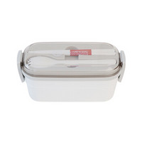 阿司倍鹭（ASVEL）微波炉加热分隔饭盒午餐盒 塑料分格儿童带饭盒便当盒小号带筷勺 双层白色600ML