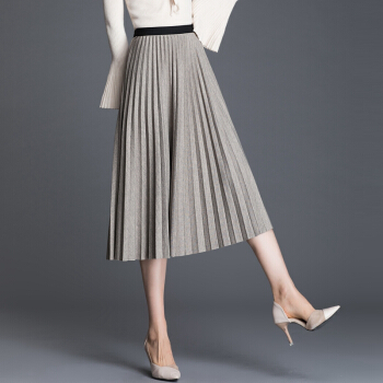 维迩旎 2019冬季新品女装半身裙女高腰流行韩版复古中长百褶裙 KKWH2851 LX3313卡其色 均码（85-140斤）