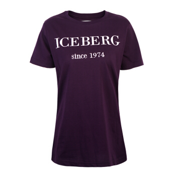 ICEBERG冰山 19秋冬新款 女士紫色棉质字母LOGO圆领短袖T恤19II2P0 F09A 6331 7656 40码