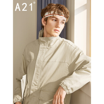 以纯线上品牌A21秋冬新款2019男装时尚风衣外套 纯色立领工装风潮男休闲上衣 R494114046 卡其 175/88A/L