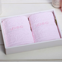 日本内野（UCHINO）素色绣字二件套毛巾礼盒 纯棉品质 简洁大方 P粉色 26.5*18.3*6cm