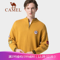 骆驼（CAMEL）男装 2019秋季新款半高拉链领毛衣男宽松休闲针织衫男 D9H267252 黄色_L