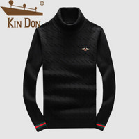 金盾（KIN DON）羊毛衫 男2019冬季新款休闲高领加厚胸口印花打底衫 D251-M29 黑色 XL